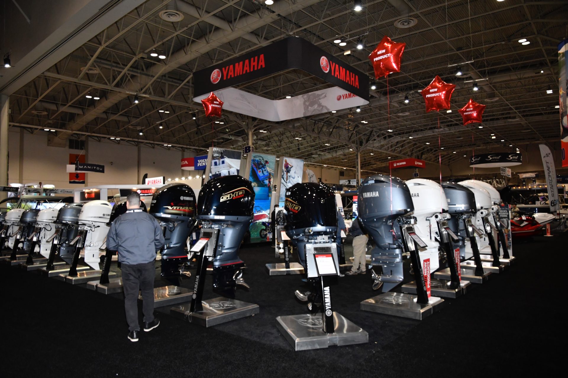 Yamaha's display at the 2023 Toronto International Boat Show at the Enercare Centre.
