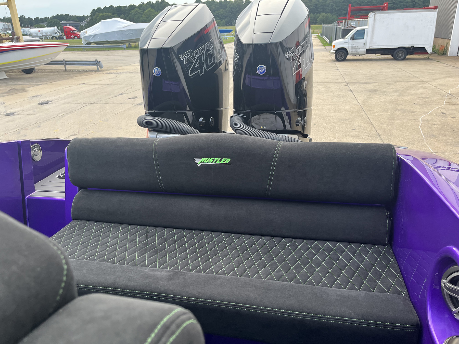 Mercury Racing outboards on a Hustler 344CC