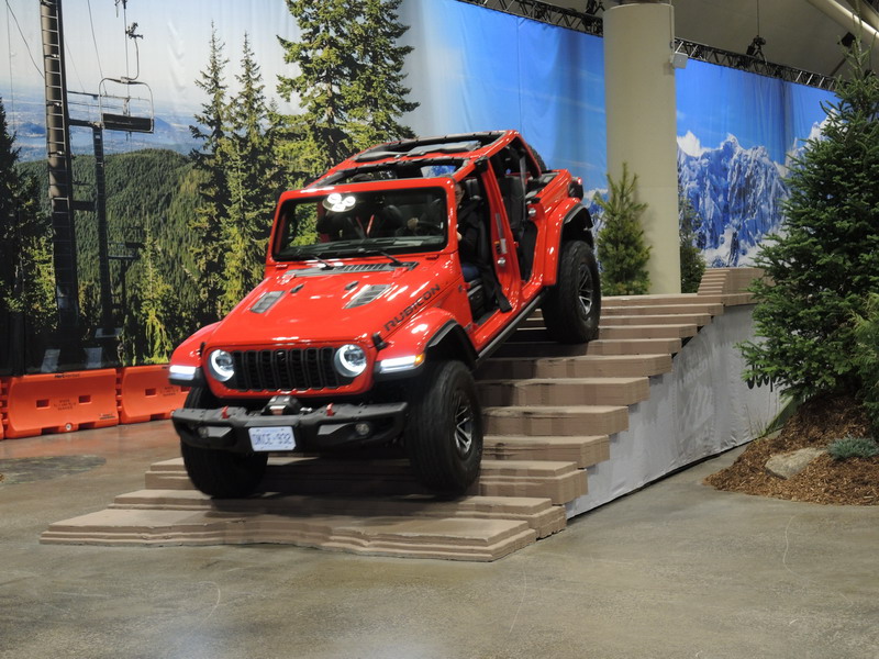 Automotive journalists take the Jeep Gladiator for a spin on the Camp Jeep indoor off-road test track at the Canadian International AutoShow in Toronto.